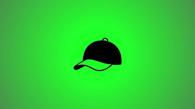 Baseball cap icon animation with rotating 3d effect on bright green screen background