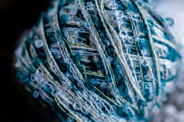 Detailed macro of fantasy textured yarn for knitting and crochet