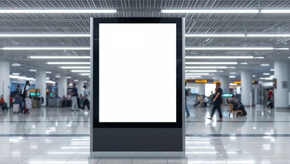 Obraz premium Large digital display screen in an airport terminal, perfect for advertising and announcements. The blank screen offers a space for various content, in an airport environment