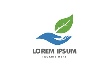 Hand holding a green leaf organic nature concept Vector logo template