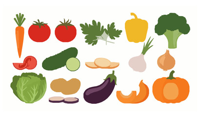 Fresh vegetables collection flat vector illustration vegetarian food isolated