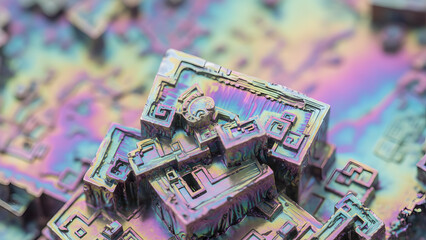 Iridescent Bismuth Crystal Macro Abstract