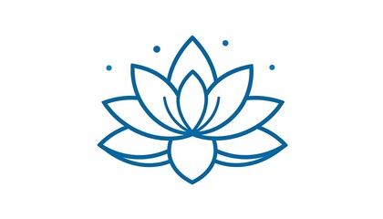 Simplified, symmetrical blue outline of a blooming lotus flower on a stark white background