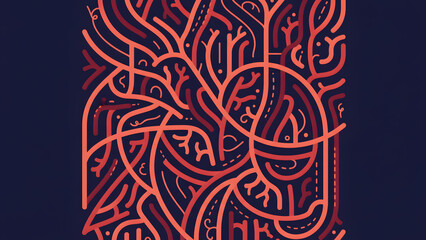 Coral Curved Lines Midnight Blue Geometric