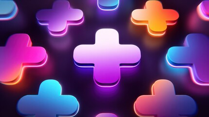 Abstract illustration of neon crosses with vibrant colors on dark surface