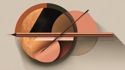 Abstract geometric composition with circles and lines on neutral background