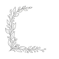 Obraz premium Elegant botanical corner flourish, hand-drawn leaves and berries