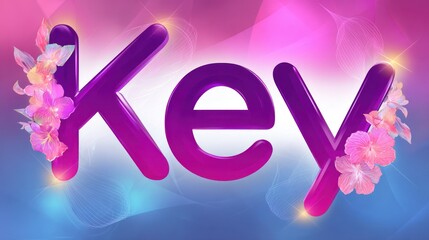 Decorative key design with floral elements against abstract colorful background