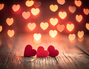 Romantic red heart bokeh background. For Valentine's Day.