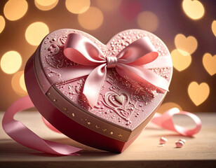 Heart-shaped gift box with ribbon. Valentine's Day concept of love, romance and affection.
