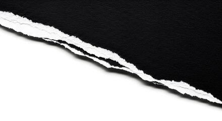Close-up of black and white torn paper, revealing a textured edge. Dramatic contrast and negative space