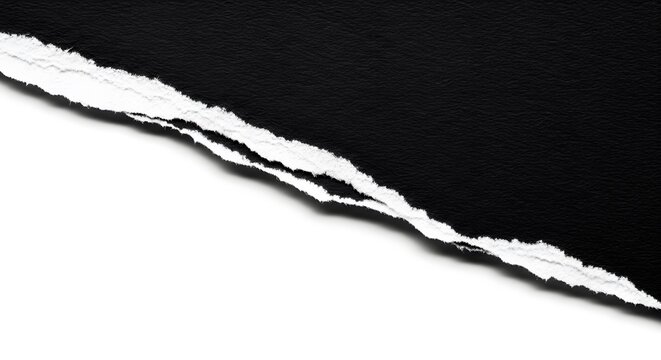 Close-up of black and white torn paper, revealing a textured edge. Dramatic contrast and negative space