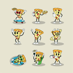 Funny Pizza Slice Cartoon Characters Set