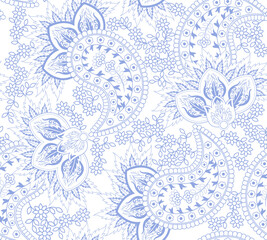 Obraz premium Seamless line paisley pattern. Hand draw tribal motif pattern. Vintage background in vector
