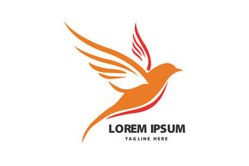 Obraz premium Flying Orange Bird Wing Motion Freedom Vector logo template