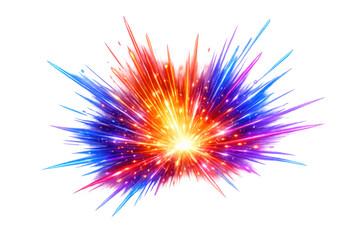 Bright spectrum colors radiating outwards, abstract glowing starburst generating dynamic energetic vibrant light rays and particles