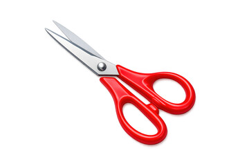 Red-handled scissors offering a sharp cutting tool for various professional and hobby applications, isolated on a transparent background