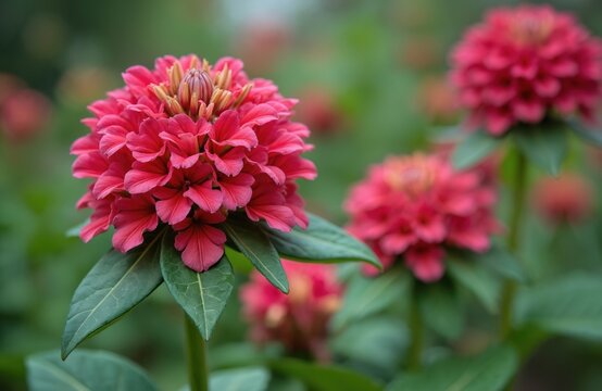Pink pentas flowers bloom in a garden nursery. Star shaped clusters of petals grow on green leafy plants. These flowers are cultivated for their beauty and fragrance.