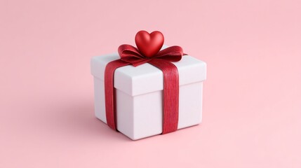 Obraz premium valentines gift box with ribbon, romantic present concept, isolated on clean background