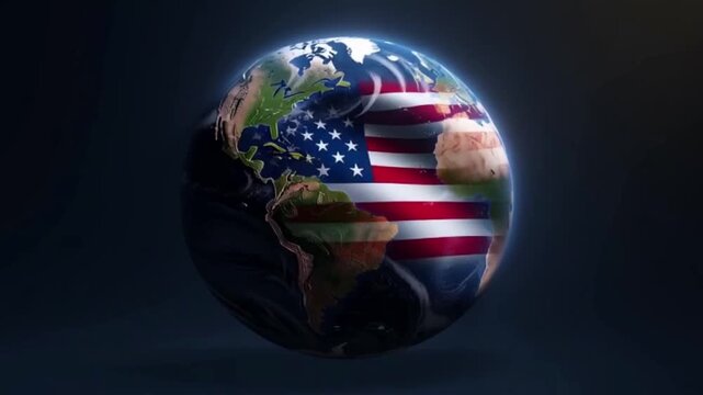 Rotating Globe with American Flag Superimposed &ndash; Concept of Globalization and US Influence
