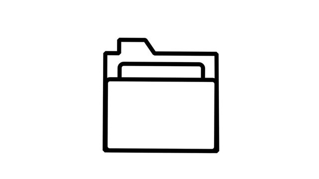 Document folder motion icon. Clean outline animation of a document folder icon symbolizing digital storage and organized data files.