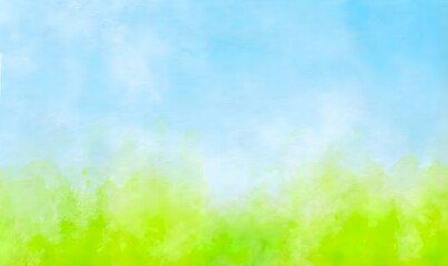 Obraz premium green grass and blue sky, green grass and blue sky, green grass and blue sky in the countryside, cartoon scenery, cartoon scene, kids cartoon photo 