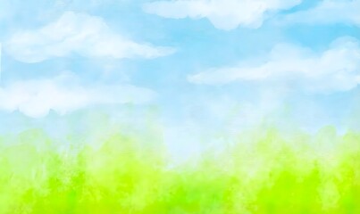 Obraz premium green grass and blue sky, green grass and blue sky, green grass and blue sky in the countryside, cartoon scenery, cartoon scene, kids cartoon photo 