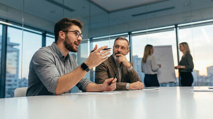 business meeting in office, corporate team strategy meeting, managers discussing project plan, executive meeting at boardroom