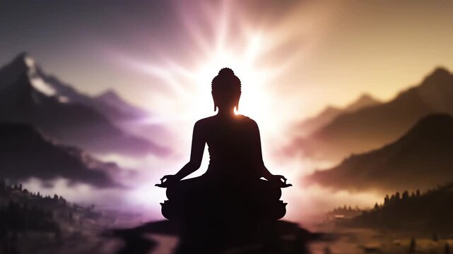 Majestic motion footage of a serene white Buddha against a dramatically lit celestial backdrop, perfect for themes of spirituality and eternal truth.