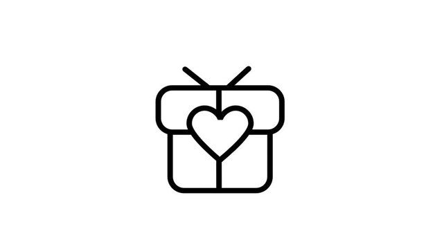 Motion icon love gift. Romantic gift box icon animation with a heart shape on top for Valentine's Day celebrations.