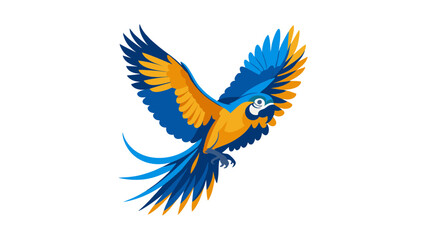 Fototapeta premium A detailed vector graphic of a Blue-and-Yellow Macaw with wings spread, emphasizing the contrast between its blue back and yellow chest.