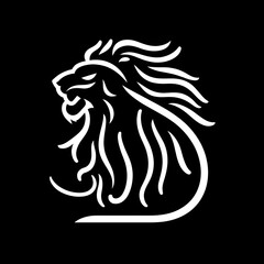 Naklejka premium White lion head with mane on black background