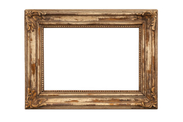 Ornate antique gold picture frame portraying classical elegance and aged texture. Object has a transparent background
