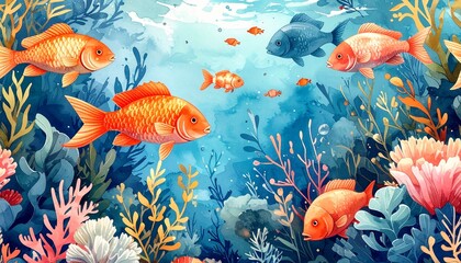 Vibrant Orange Fish Swimming in Coral Reef Ecosystem.
