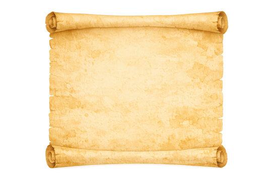 Old paper scroll or parchment document background with torn edges, texture, and transparent background
