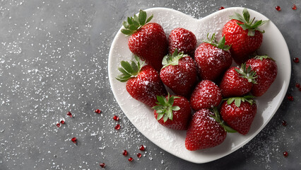 Strawberries in a glass bowl in shape of heart