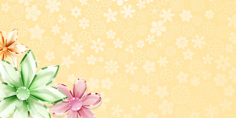 Obraz premium Colorful crystal flowers on a soft yellow background with a subtle floral pattern.