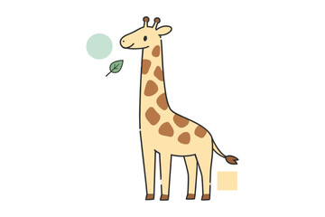 Obraz premium Cute cartoon giraffe with leaf on white background