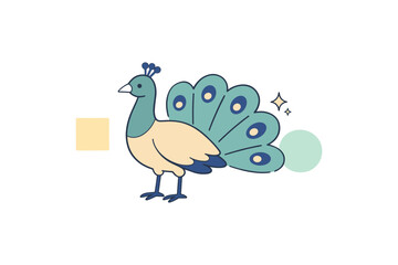 Obraz premium Colorful peacock illustration with geometric shapes and decorative elements