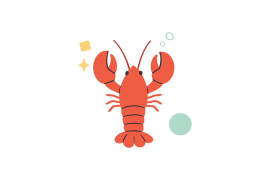 Colorful cartoon lobster with decorative elements on white background