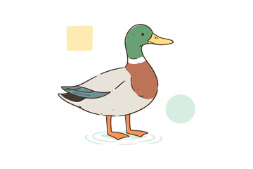 Obraz premium Illustration of a mallard duck with colorful feathers and geometric shapes