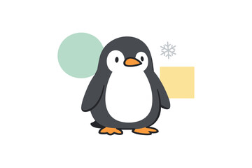 Fototapeta premium Cute cartoon penguin illustration with geometric shapes on white background