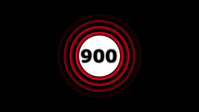 Abstract glowing 900 text with radio wave animation on a black background. 4k motion graphics animation.