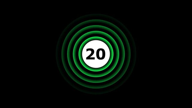 Abstract glowing 20 text with radio wave animation on a black background. 4k motion graphics animation.