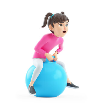 3d girl bouncing on a hopper ball