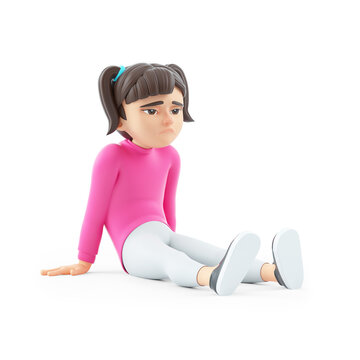 3d sad girl sitting on the floor