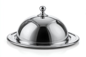 Shiny silver cloche on a plate.
