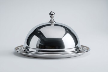 Shiny silver cloche on a plate.