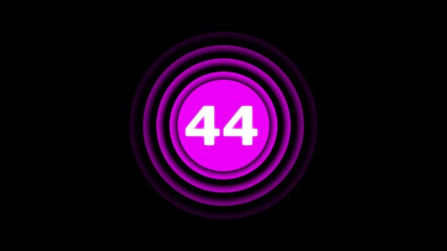 Abstract glowing 44 text with radio wave animation on a black background. 4k motion graphics animation.