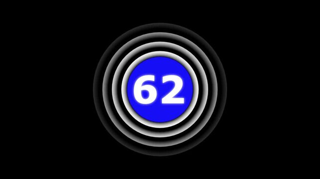 Abstract glowing 62 text with radio wave animation on a black background. 4k motion graphics animation.